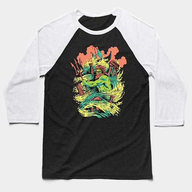 Wrath of Poseidon | Mighty God of the Seas | MythoComix Baseball T-Shirt by Popculture Tee Collection